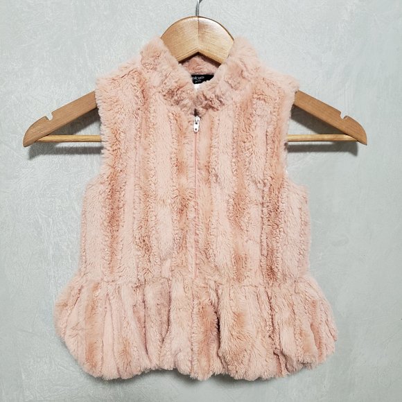 Bebe Girls Pink Faux Fur Ruffle Zip Up Vest - Picture 1 of 10